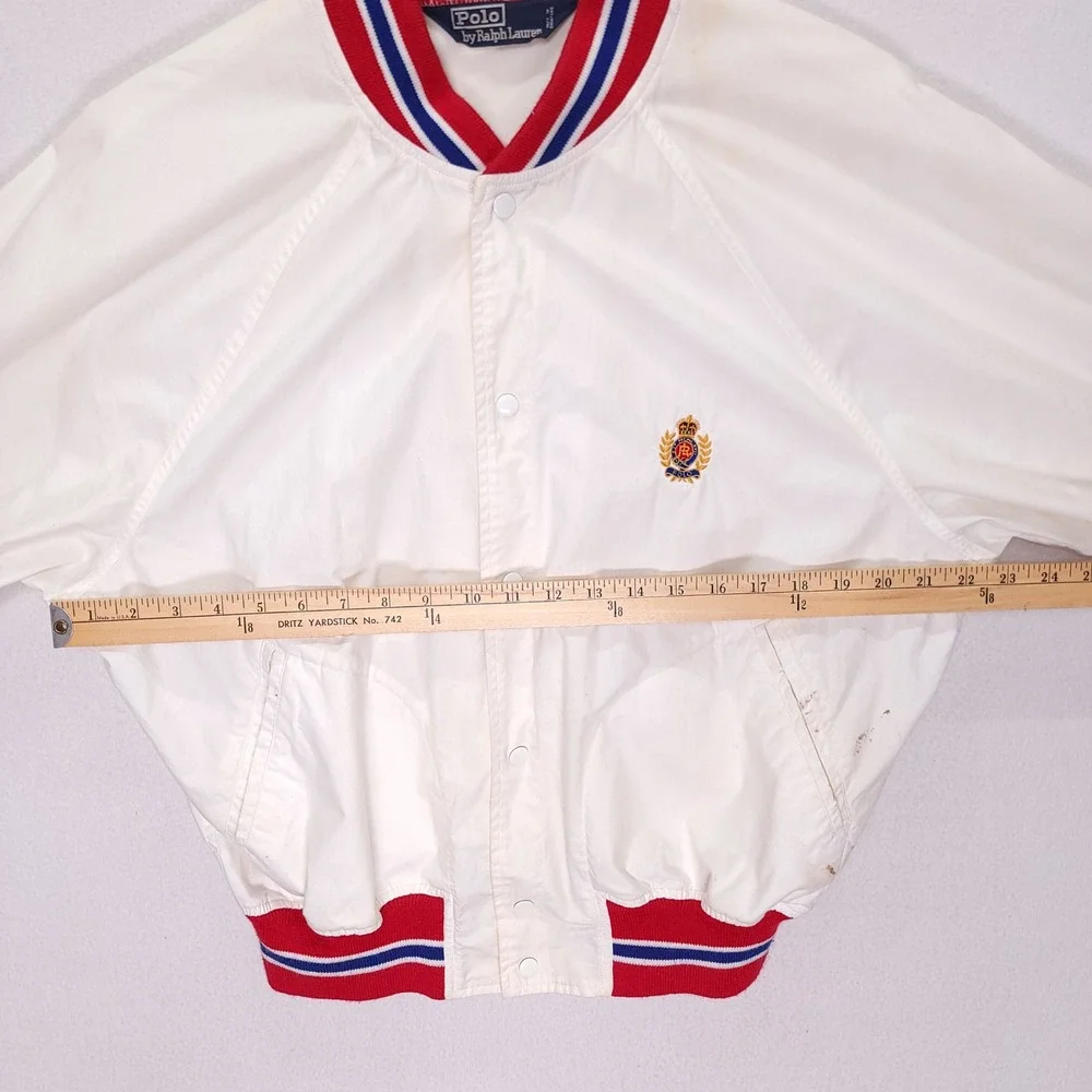 Polo Ralph Lauren‎ Vintage Mens M White Varsity Bomber Jacket Crest Logo